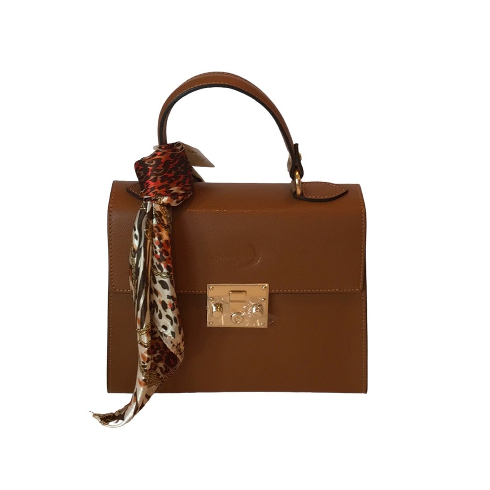 Genuine Italian Leather Caramel Satchel Bag by Monnaluna of Florence